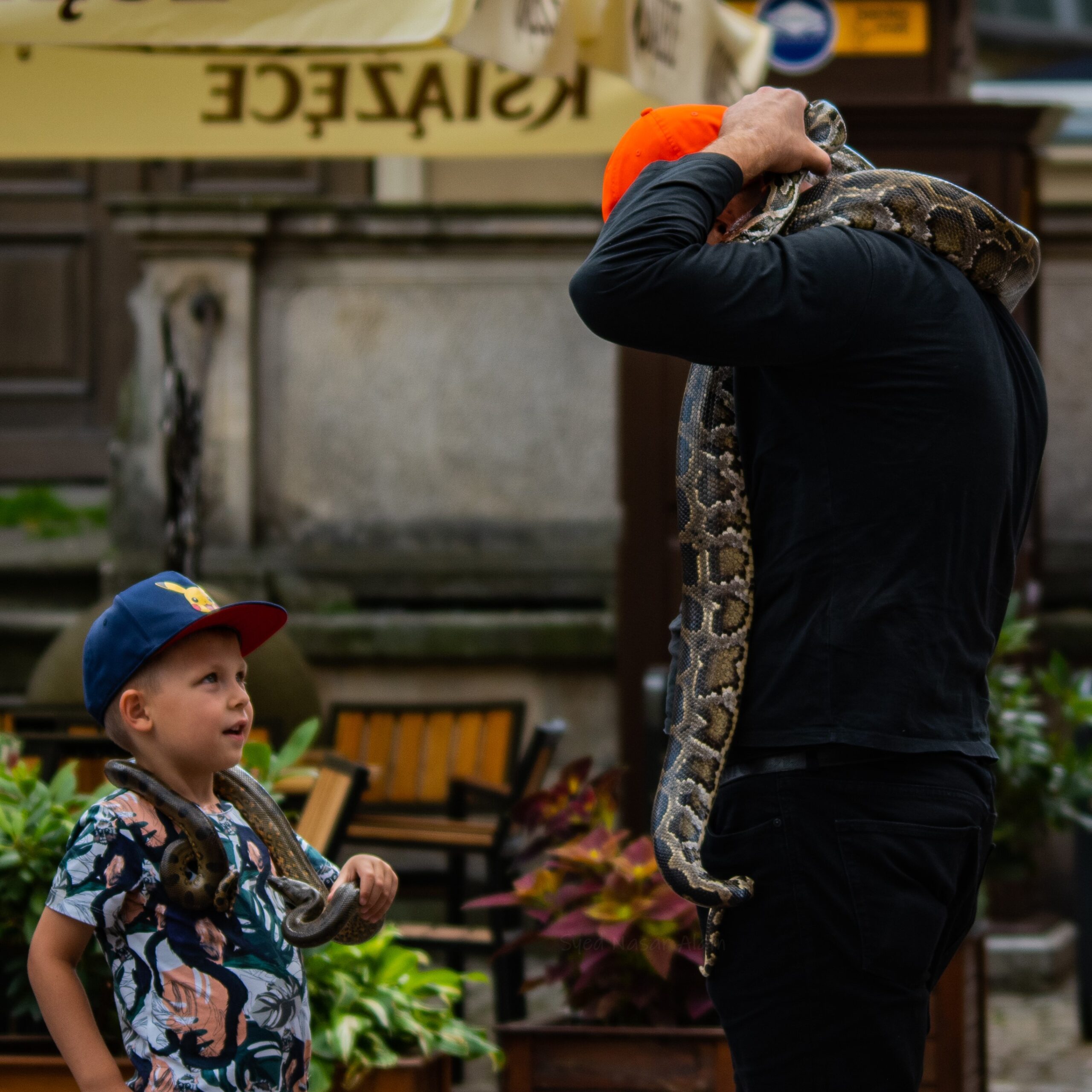 A Kid inteacting with Snake Charmer